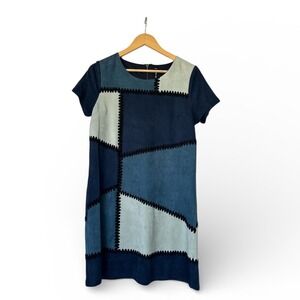 Lord & Taylor Patchwork Faux Suede Dress Short Sleeve Casual Daywear Size S